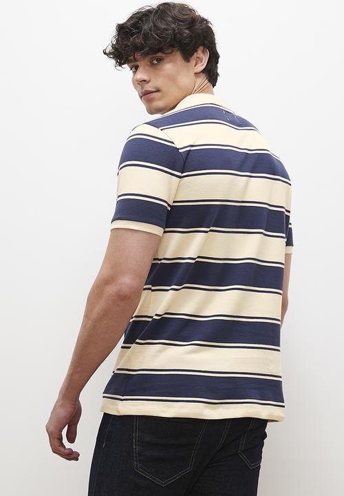 Lark & Crosse - Londi regular fit striped golfer - navy & ecru