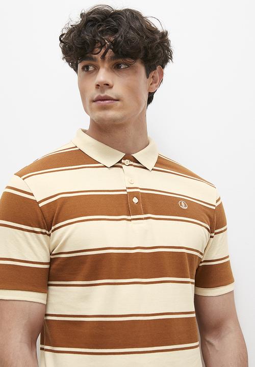 Lark & Crosse - Londi regular fit striped golfer - brown & ecru