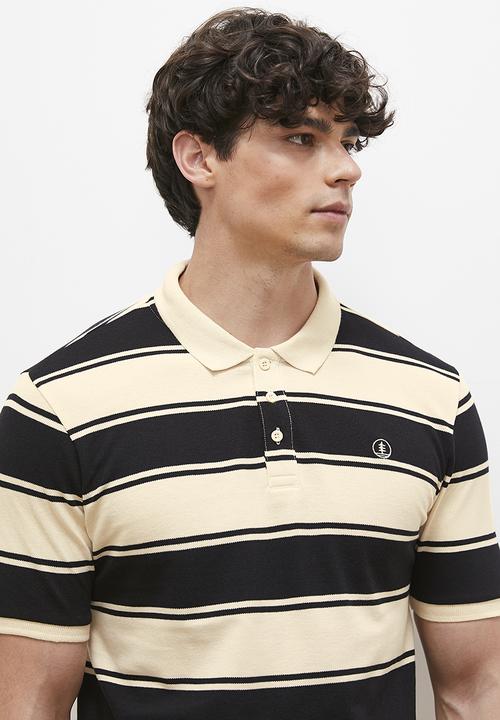Lark & Crosse - Londi regular fit striped golfer - ecru & black