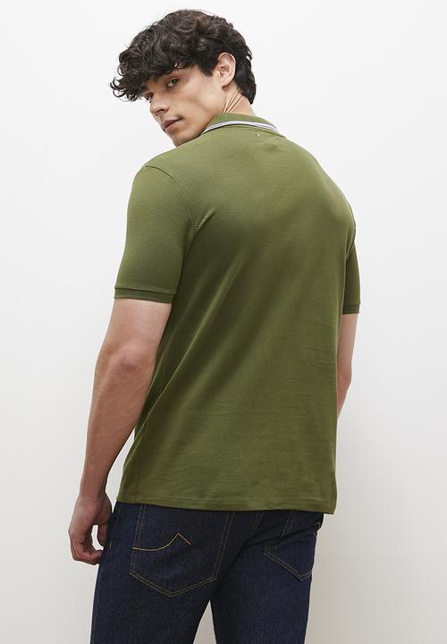 Lark & Crosse - Brian stripe collar golfer - olive