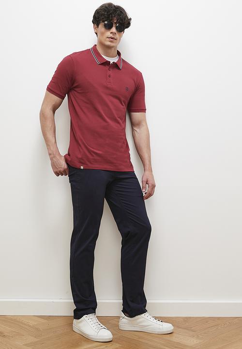 Lark & Crosse - Brian stripe collar golfer - plum
