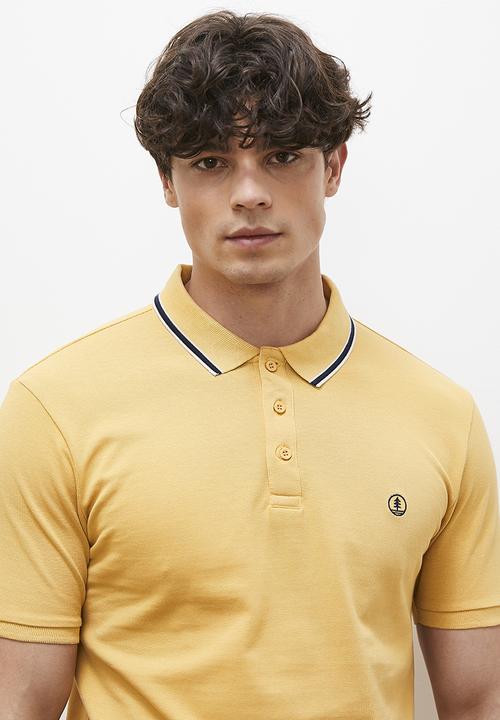 Lark & Crosse - Brian stripe collar golfer - stone