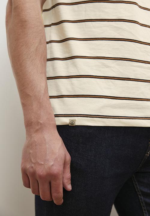 Lark & Crosse - Loius stripe crew tee - ecru & brown