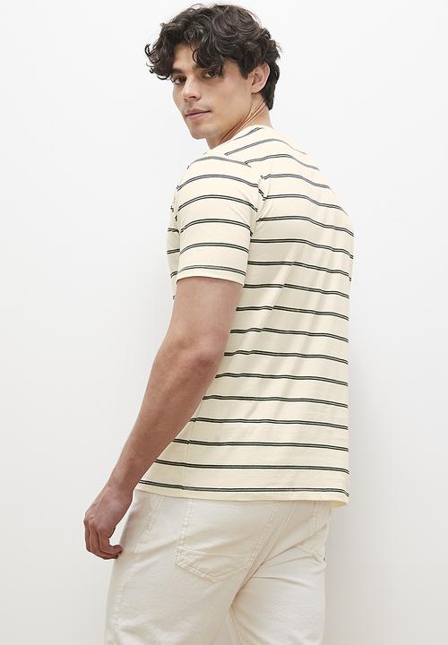 Lark & Crosse - Loius stripe crew tee - olive & white