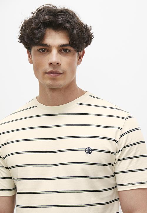 Lark & Crosse - Loius stripe crew tee - olive & white