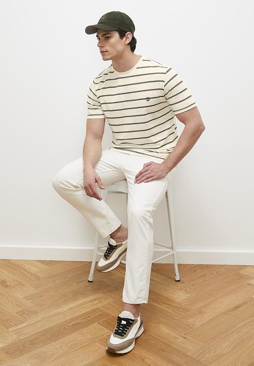 Lark & Crosse - Loius stripe crew tee - olive & white