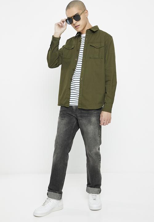basicthread - Regular fit twill long sleeve overshirt - fatigue