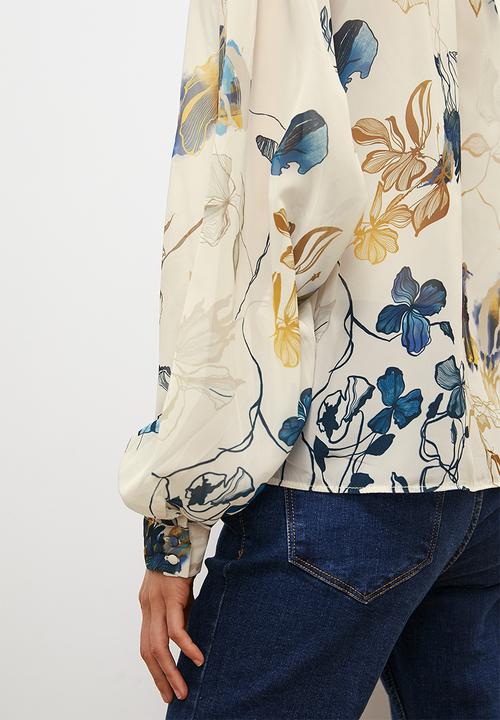 edit - Raglan keyhole detail balloon sleeve blouse - floral