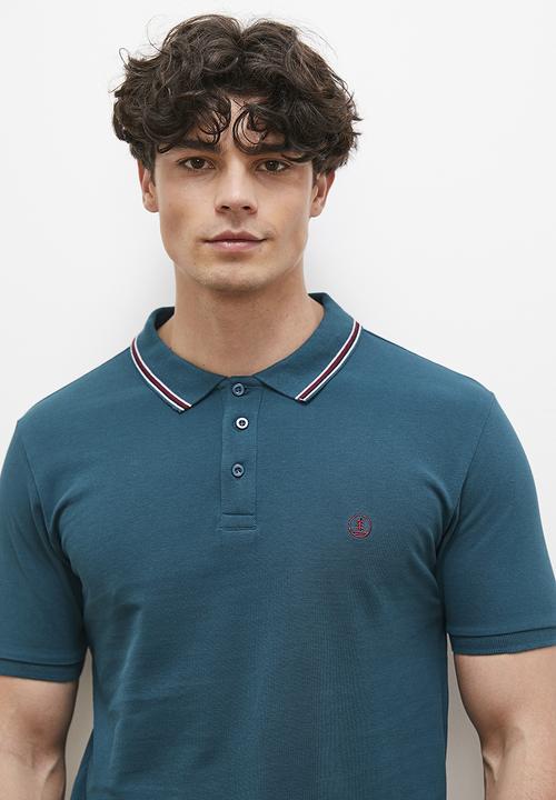 Lark & Crosse - Brian stripe collar golfer - navy