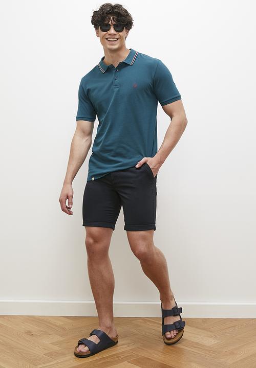 Lark & Crosse - Brian stripe collar golfer - navy