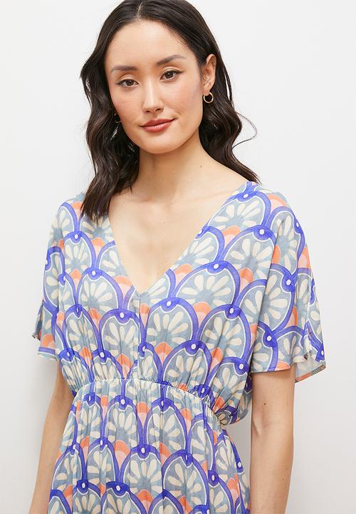 edit - Extended sleeve empire midi dress - blue mediterranean tile