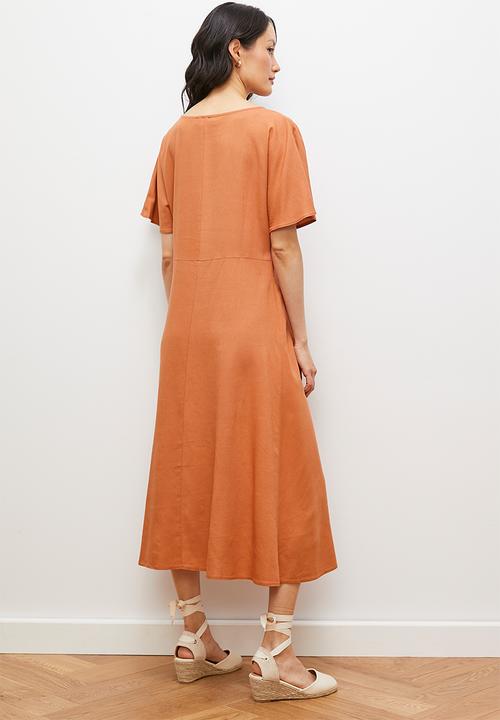 edit - Drawstring detail kaftan dress with bodice detail - clay