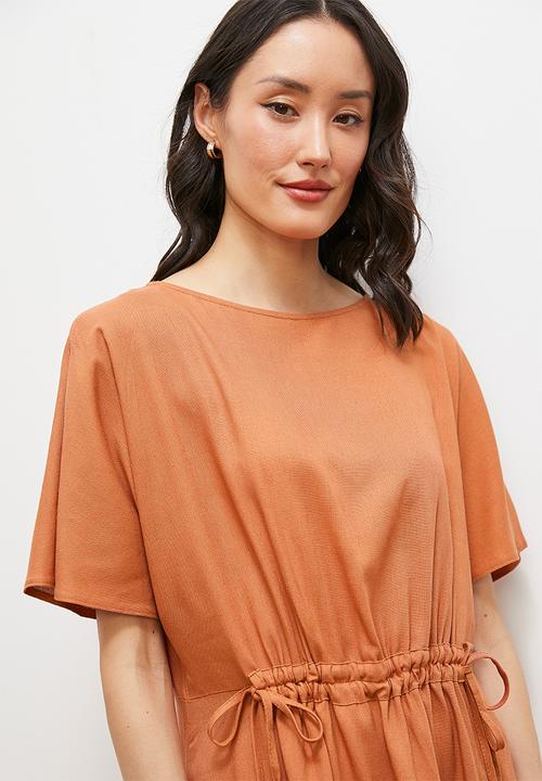 edit - Drawstring detail kaftan dress with bodice detail - clay