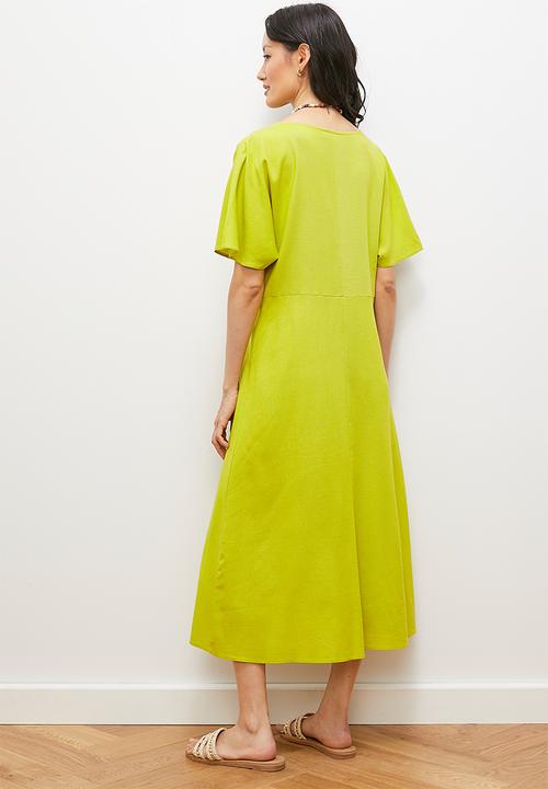 edit - Drawstring detail kaftan dress with bodice detail - lime