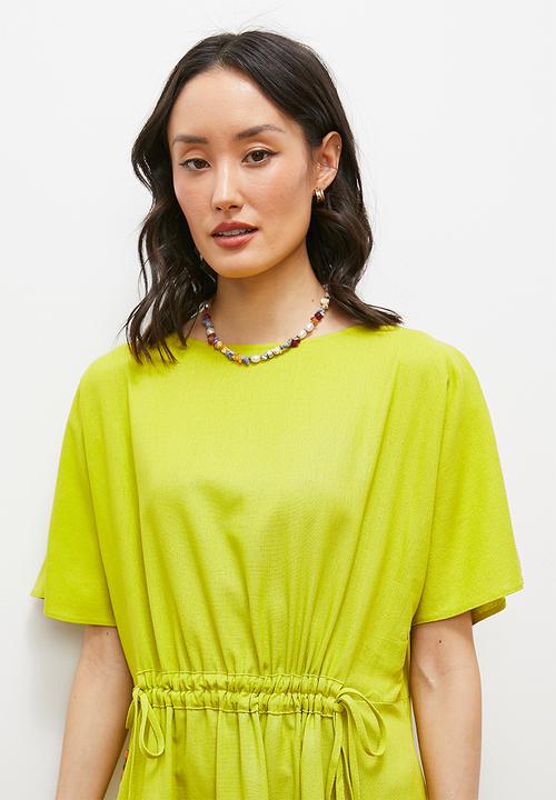 edit - Drawstring detail kaftan dress with bodice detail - lime
