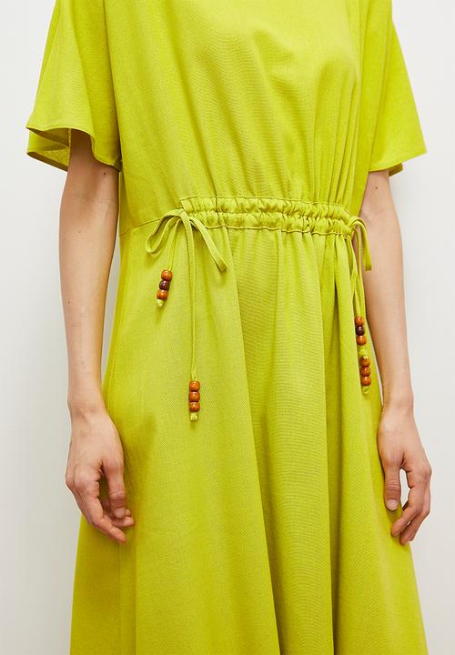 edit - Drawstring detail kaftan dress with bodice detail - lime