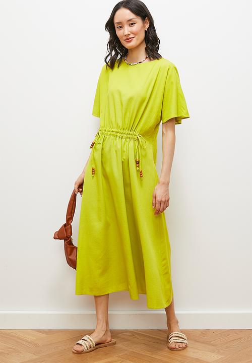 edit - Drawstring detail kaftan dress with bodice detail - lime