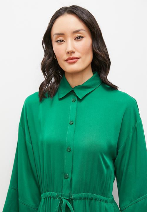 edit - Soft waisted shirt dress - green