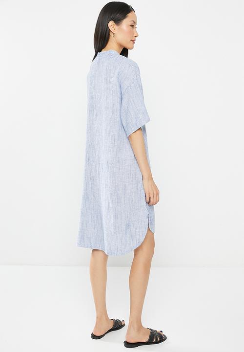 Vero Moda - Line 2/4 stripe tunic - medium blue denim snow white
