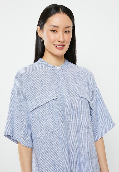 Vero Moda - Line 2/4 stripe tunic - medium blue denim snow white