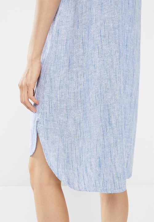Vero Moda - Line 2/4 stripe tunic - medium blue denim snow white