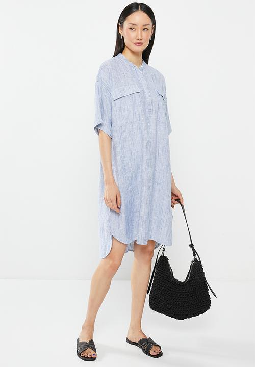 Vero Moda - Line 2/4 stripe tunic - medium blue denim snow white