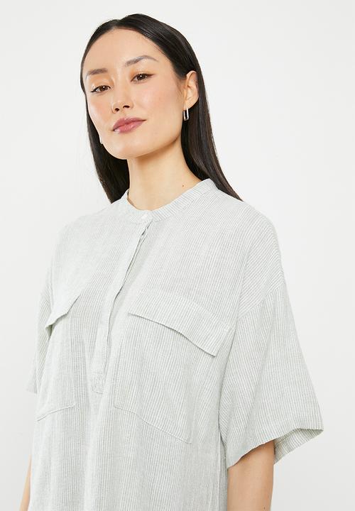 Vero Moda - Linen 2/4 stripe tunic - reseda snow white