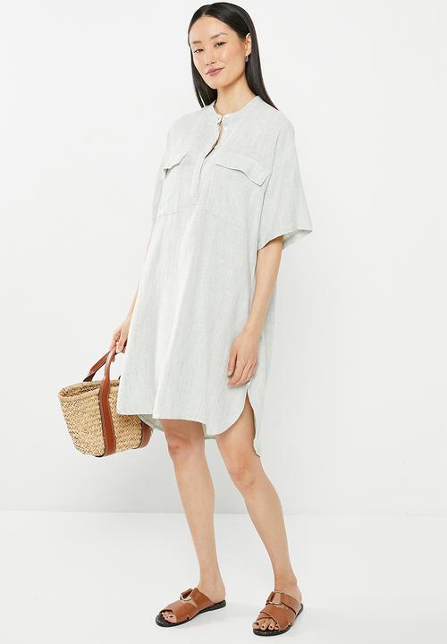 Vero Moda - Linen 2/4 stripe tunic - reseda snow white