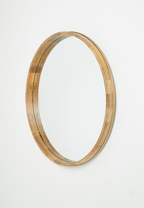 Sixth Floor - Round wooden frame mirror - natural 86cm dia