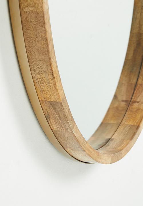 Sixth Floor - Round wooden frame mirror - natural 86cm dia
