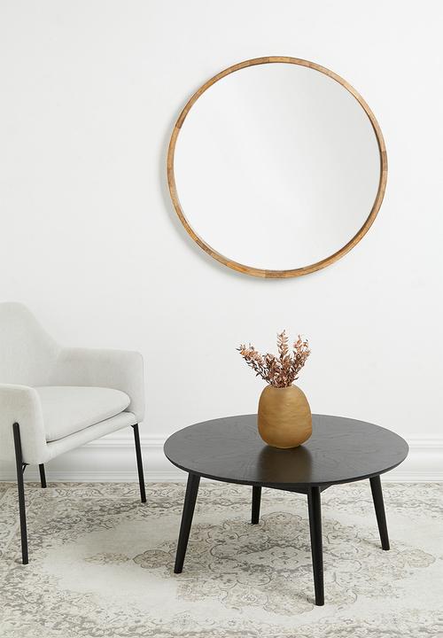 Sixth Floor - Round wooden frame mirror - natural 86cm dia