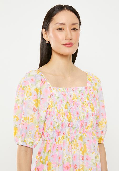 Vero Moda - Memma henna woven smock dress - birch asta flower