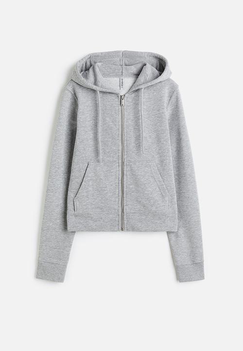 H&M - Fitted zip-through hoodie - light grey marl