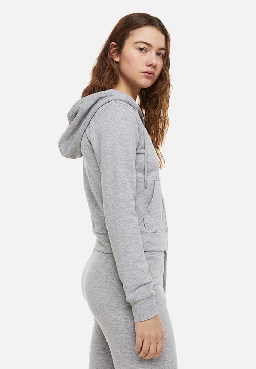 H&M - Fitted zip-through hoodie - light grey marl