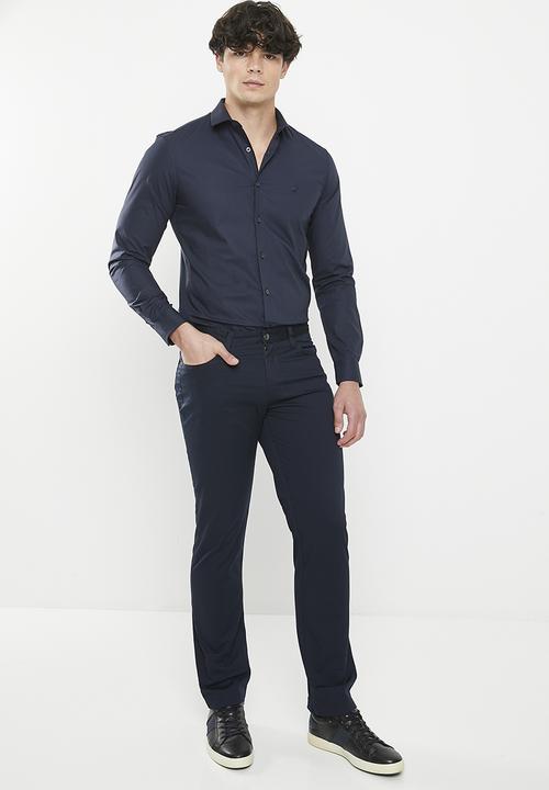 POLO - Mens slim stretch long sleeve shirt - navy 