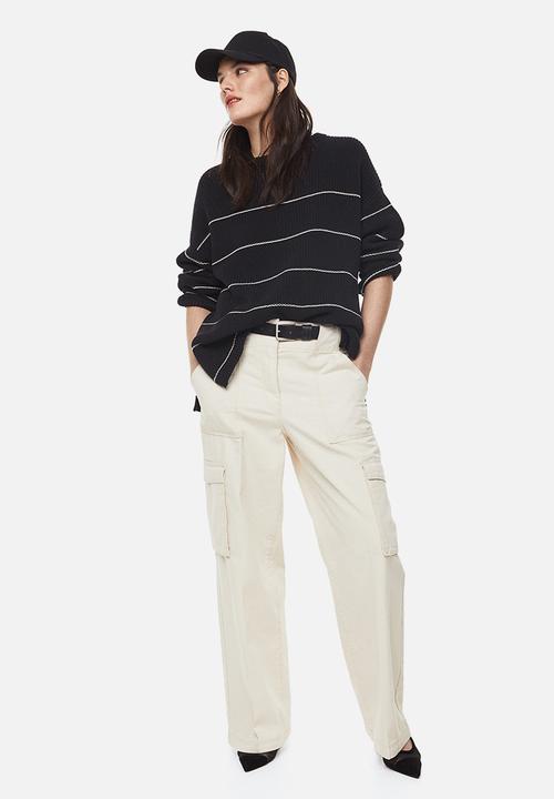 H&M - Oversized rib-knit jumper - black/striped 