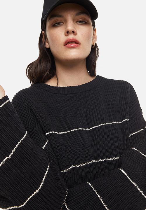 H&M - Oversized rib-knit jumper - black/striped 