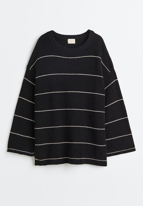 H&M - Oversized rib-knit jumper - black/striped 