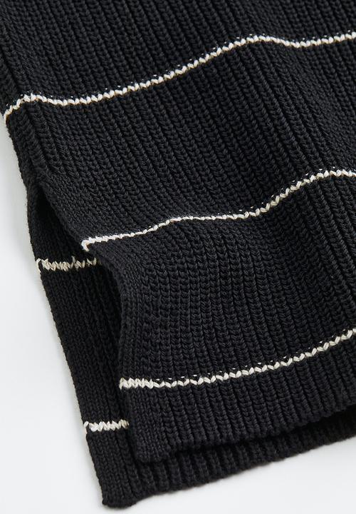 H&M - Oversized rib-knit jumper - black/striped 