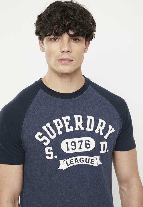 Superdry. - Vintage gym ath raglan tee - eclipse navy/lauren navy marl