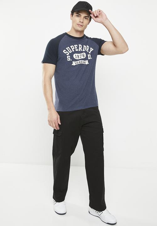 Superdry. - Vintage gym ath raglan tee - eclipse navy/lauren navy marl