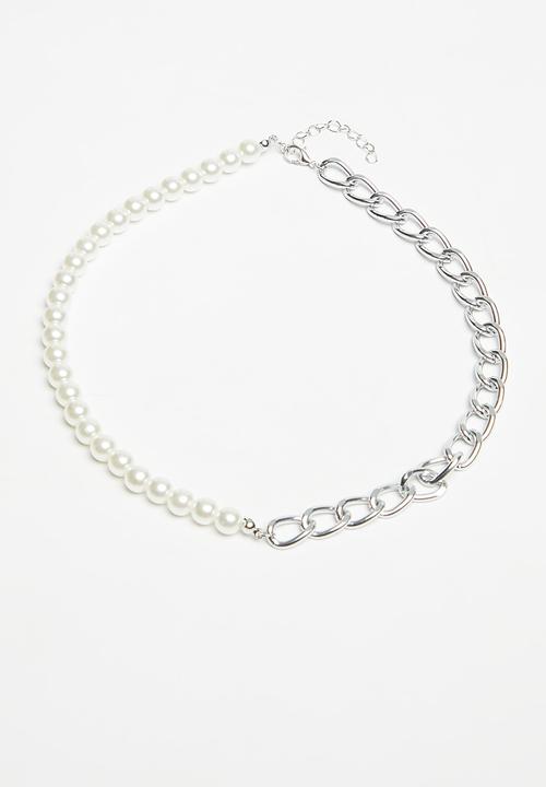 Superbalist - Pearl and chain necklace - silver & white