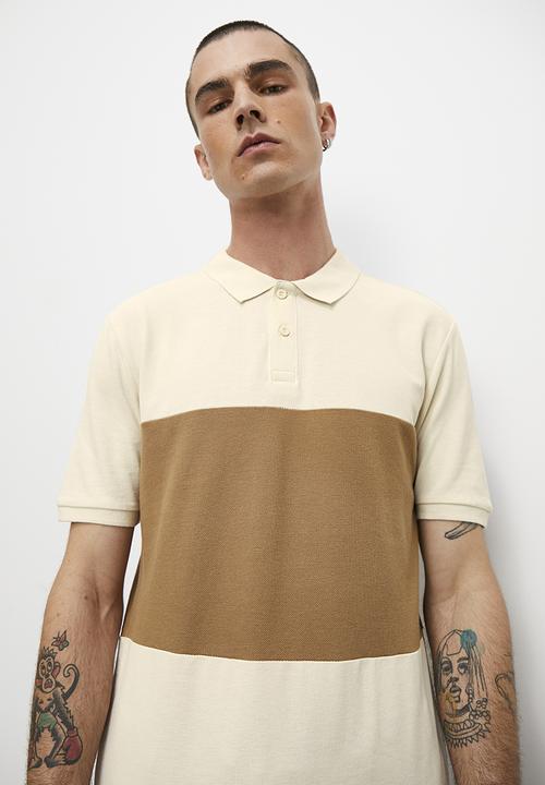Superbalist - Fashion retro color block golfer - ecru & mocca