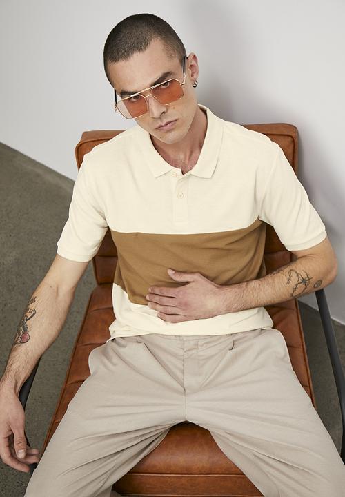 Superbalist - Fashion retro color block golfer - ecru & mocca
