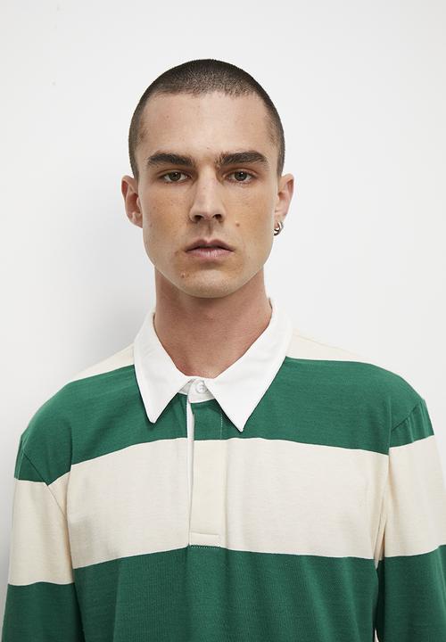 Superbalist - Siya long sleeve rugby stripe tee - green & ecru