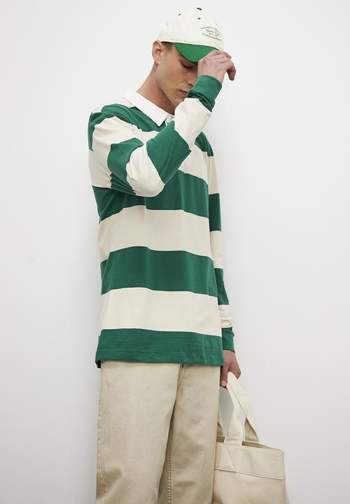 Superbalist - Siya long sleeve rugby stripe tee - green & ecru
