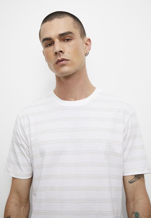 Superbalist - ASH y/d short sleeve 3 stripe crew neck tee - stone & ecru