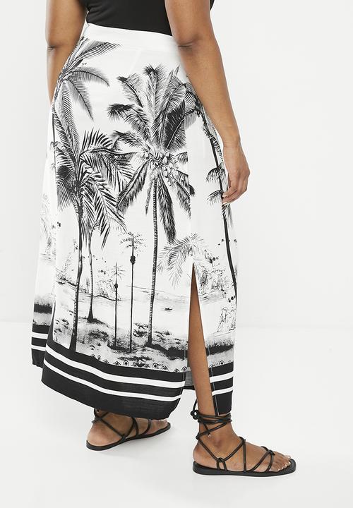 Me&B - Plus midi wrap skirt with tie detail - stripe palm