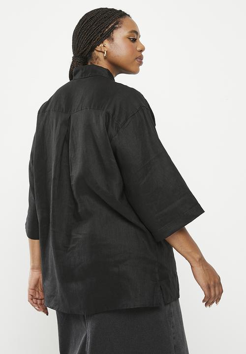 Me&B - Plus oversized linen shirt - black