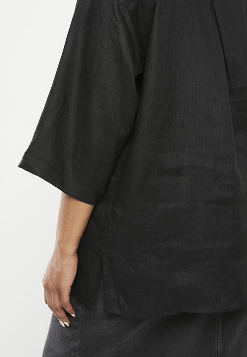 Me&B - Plus oversized linen shirt - black